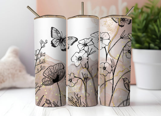 Boho Butterflies & Flowers - Stainless Steel 20oz