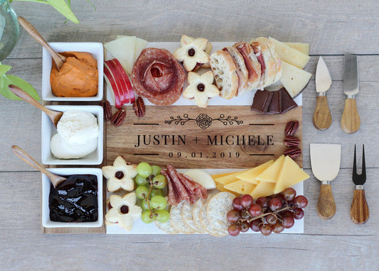 Wood & Marble Charcuterie Board w/ Serving Utensils & Bowls