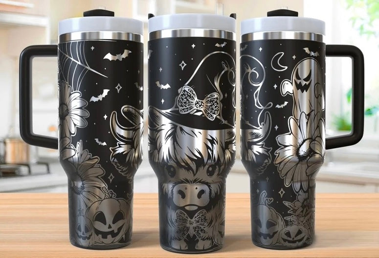 Laser Engraved Witchy Highland Cow - 40oz Stainless Steel Tumbler