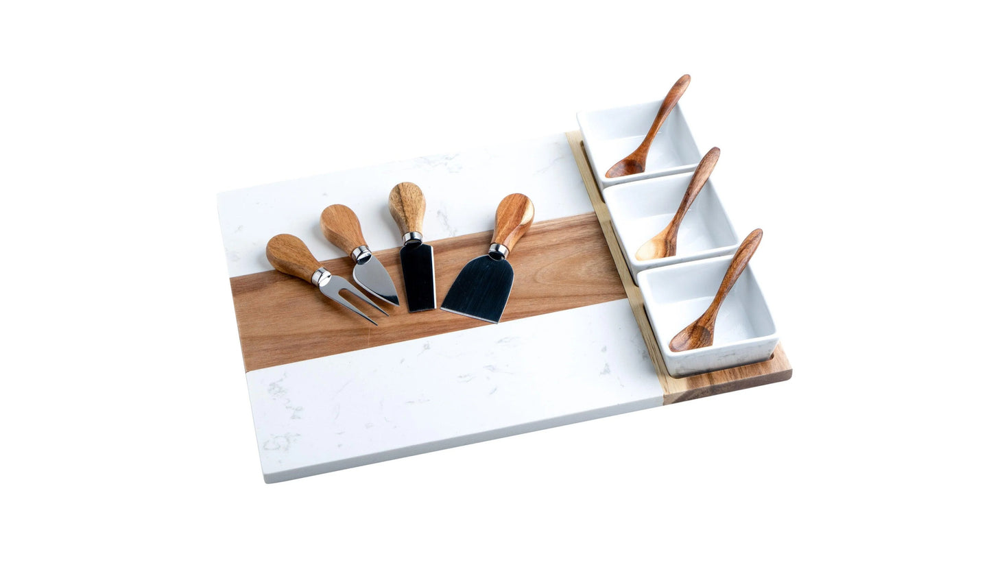 Wood & Marble Charcuterie Board w/ Serving Utensils & Bowls