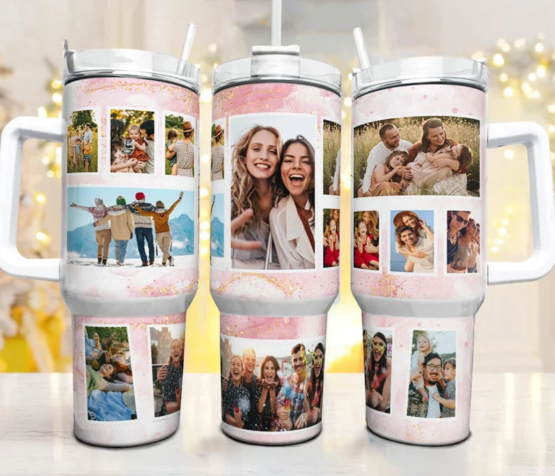 Custom Photo Frame 40oz Tumbler - Pink Swirl Pattern