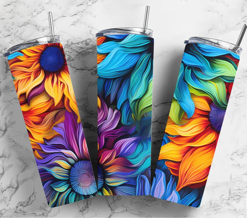 Rainbow Sunflower Tumbler - 20oz Stainless Steel