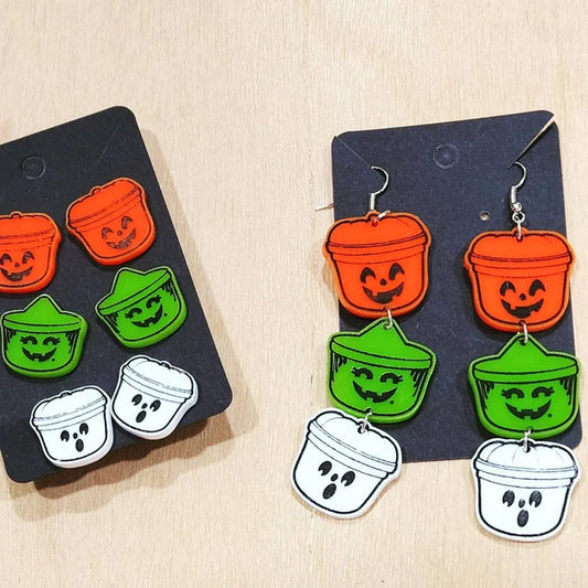 Spooky Happy Meal Bucket Wood Earrings