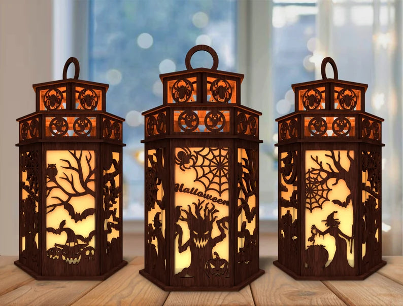 Wooden Halloween Tea Lantern