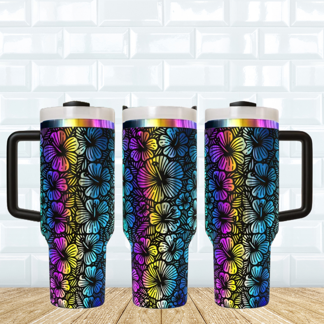 Hibiscus Rainbow Engraved Tumbler - 40oz