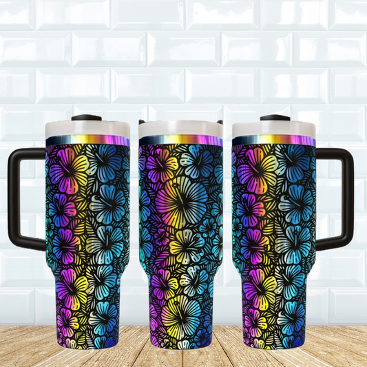 Hibiscus Rainbow Engraved Tumbler - 40oz