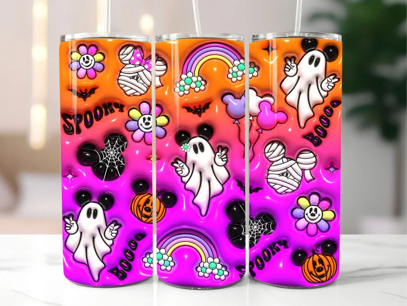 Colorful Cartoon Ghost Cute Halloween Tumbler - 20oz Stainless Steel