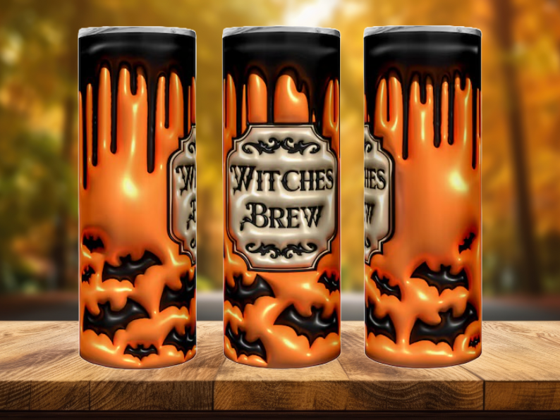 Witches Brew 3D Puff Halloween Tumbler - 20oz Stainless Steel