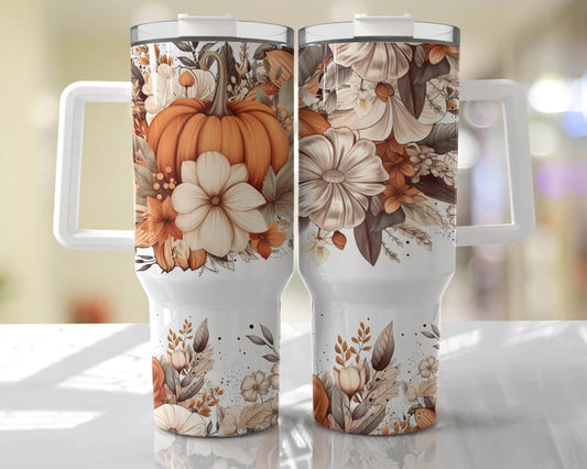 Boho Fall Pumpkin Florals - 40oz Stainless Steel Tumbler