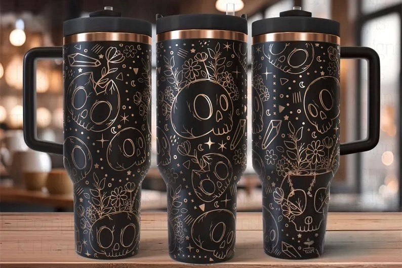 Laser Engraved Skulls Halloween Print - 40oz Stainless Steel Tumbler