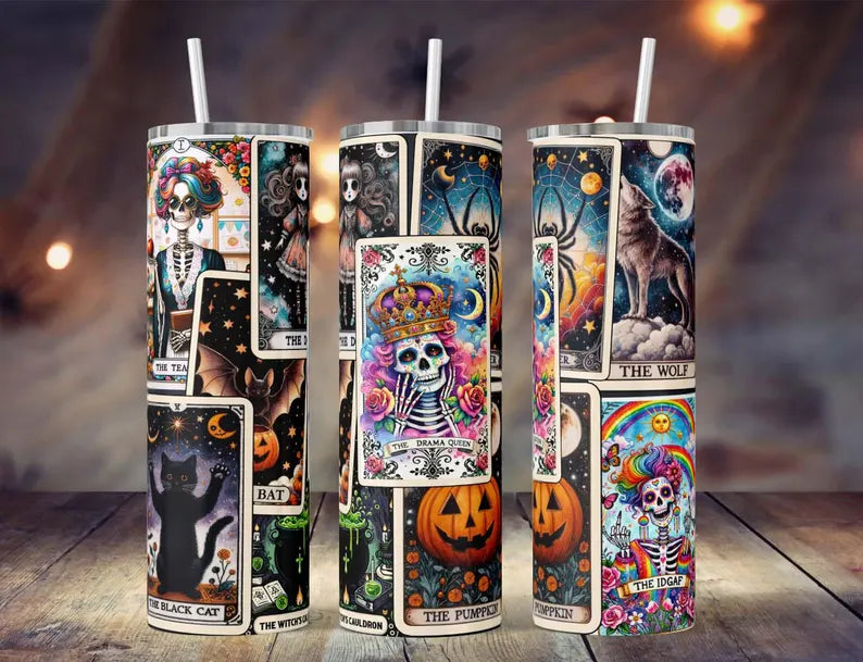 Glow In The Dark Tarot Card Halloween Tumbler - 20oz Stainless Steel