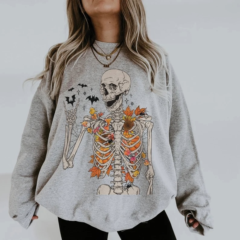 Fall Leaves Skeleton Halloween Unisex Pullover