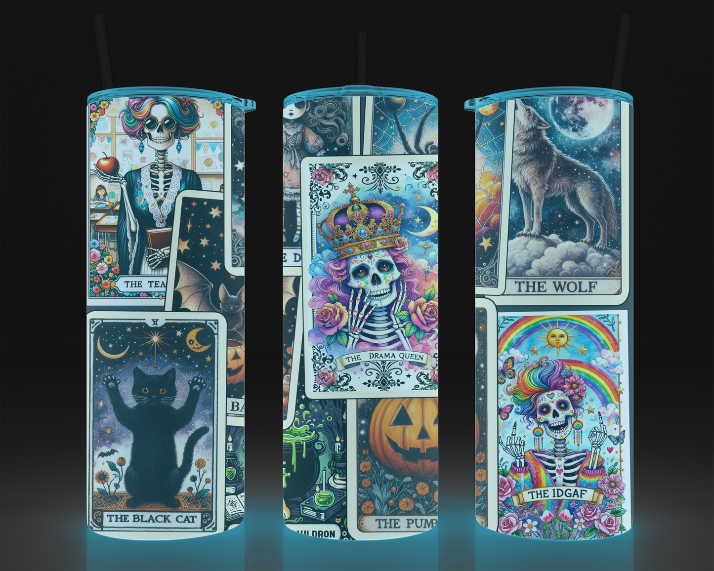 Glow In The Dark Tarot Card Halloween Tumbler - 20oz Stainless Steel