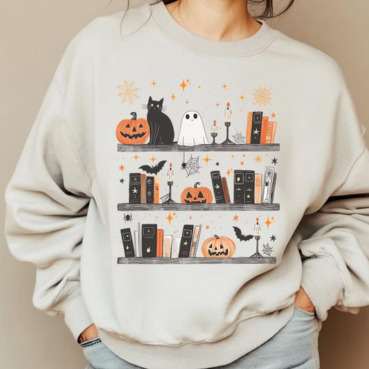 Spooky Bookshelf Halloween Unisex Pullover