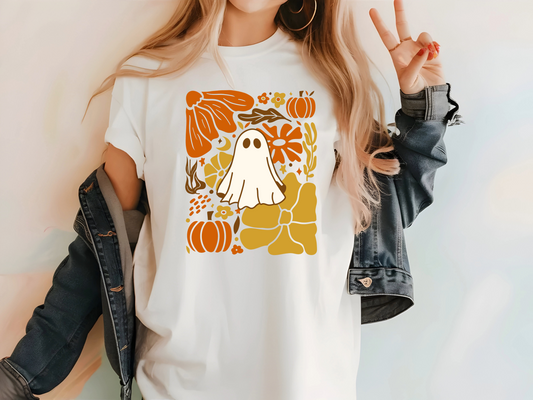 Boho Floral Ghost Halloween Tee