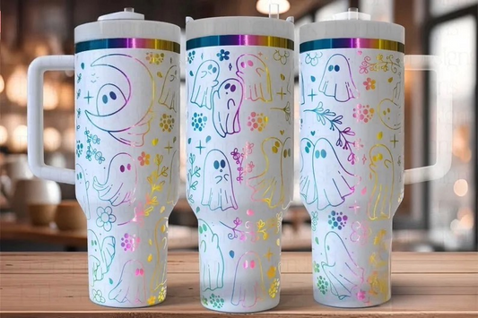 Laser Engraved Rainbow Ghosts Halloween Print - 40oz Stainless Steel Tumbler