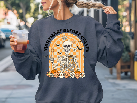 Nightmare Before Coffee Floral Skeleton Halloween Unisex Pullover