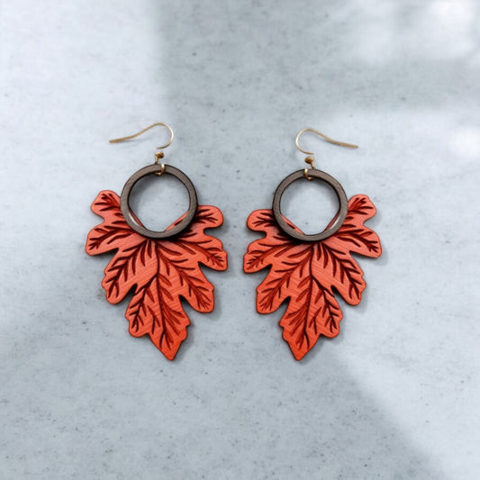 Autumn Leaf Hoop Laser Cut Wood Earrings