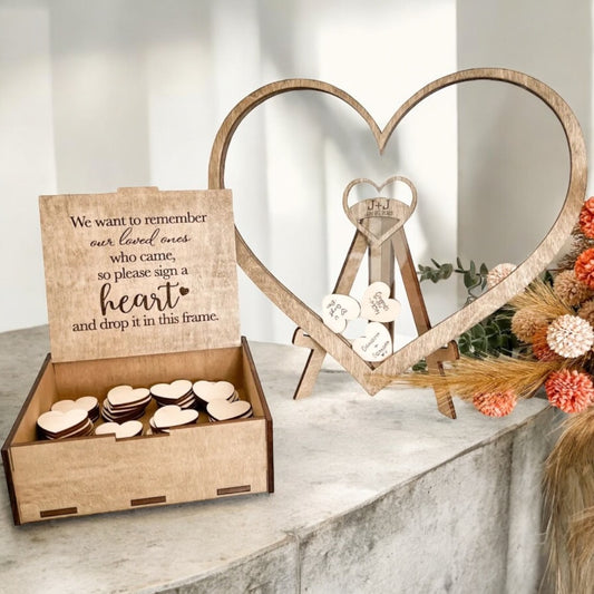 Customized Guest Book Heart Shaped Sign With Wooden Box