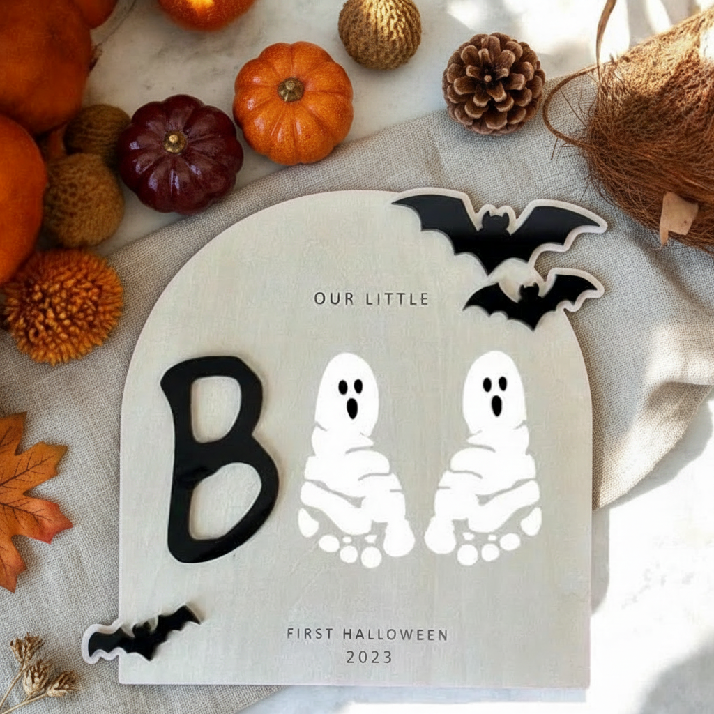 Our Little Boo Footprint Keepsake Halloween Sign