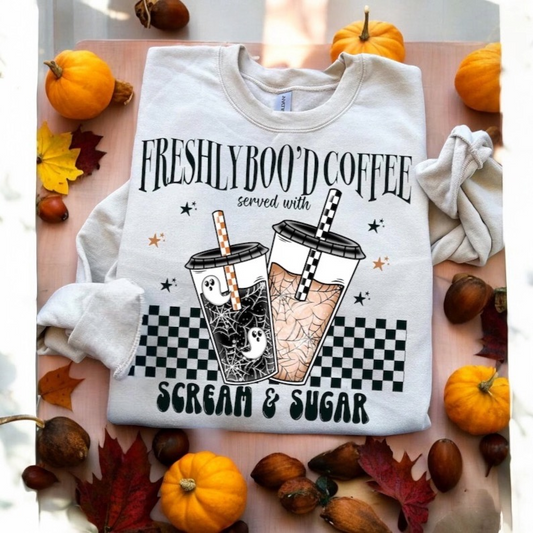 Freshley Boo’d Coffee Made With Scream & Sugar Halloween Pullover Sweatshirt