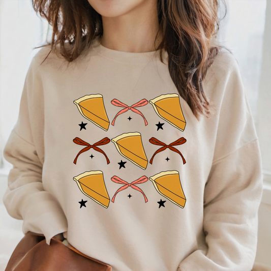 Pumpkin Pie & Coquette Bows Girly Thanksgiving Pullover Sweatshirt