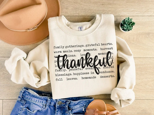 Thankful Words Thanksgiving Pullover Sweatshirt