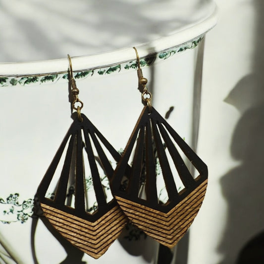 Chandelier Boho Engraved Dangle Laser Cut Wood Earrings