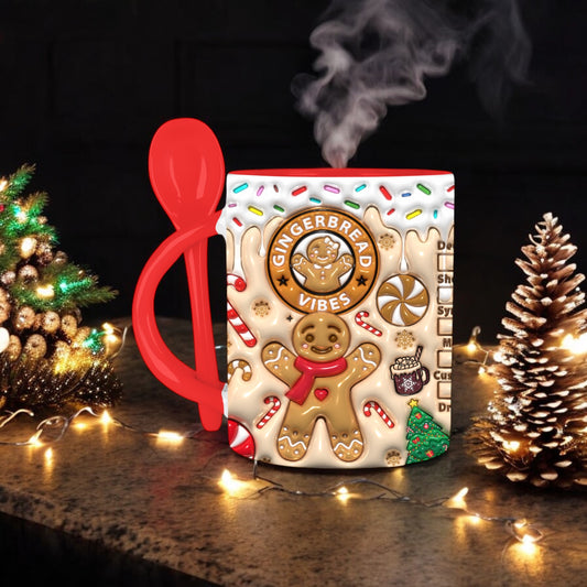 Gingerbread Vibes 3D Puff Christmas Mug with Spoon