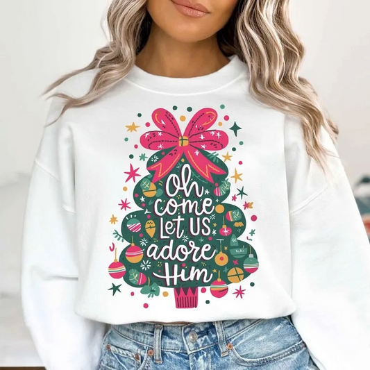 Oh Come Let Us Adore Him Christmas Pullover Sweatshirt