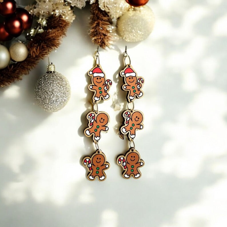 Gingerbread Trio Dangle Laser Cut Earrings