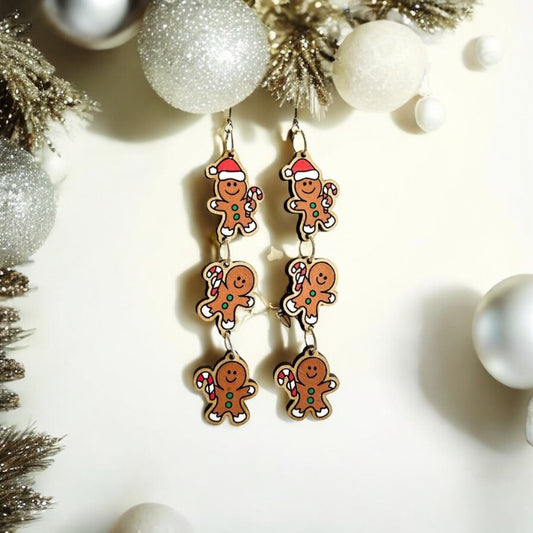 Gingerbread Trio Dangle Laser Cut Earrings