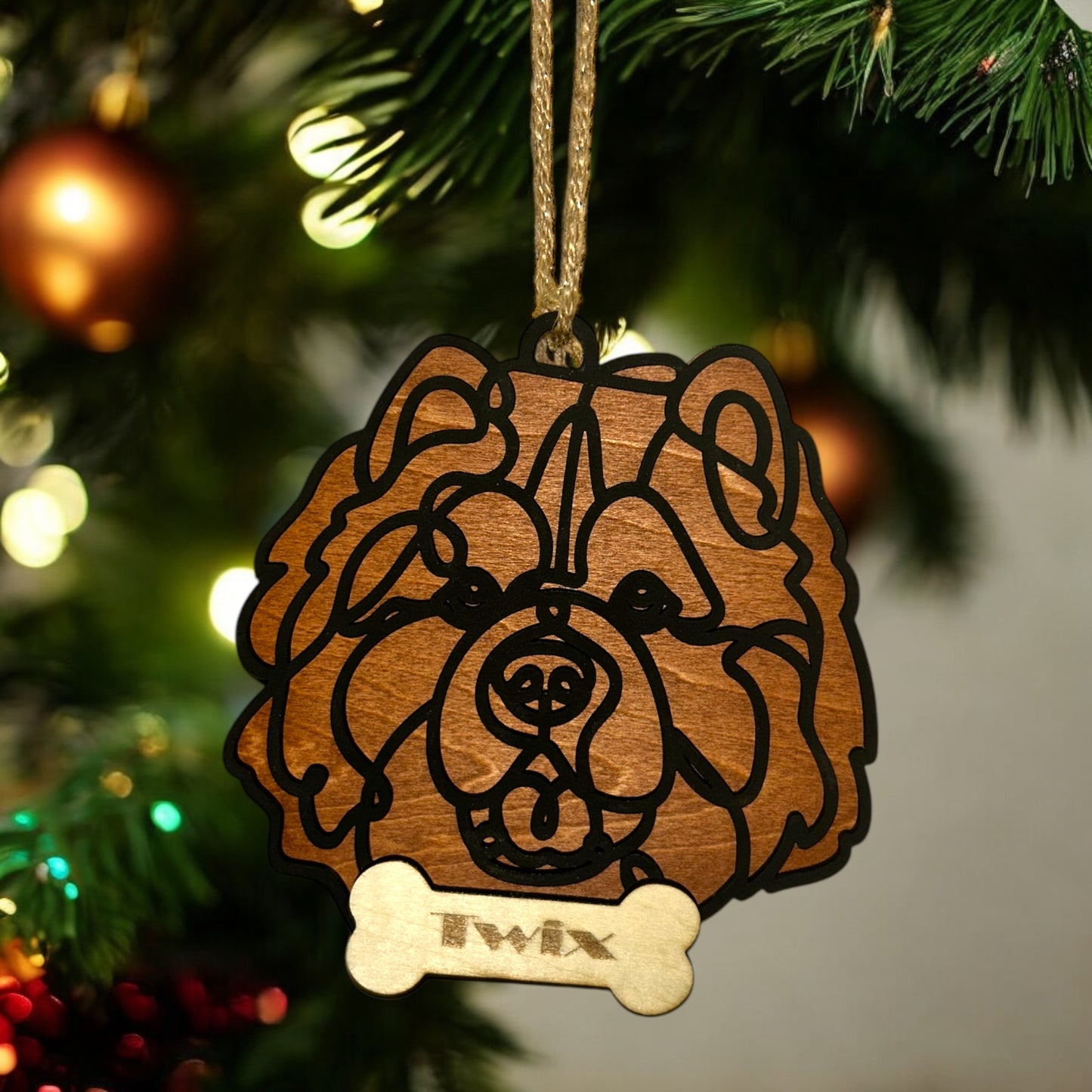 Dog Outline Line Art Personalized Christmas Ornament