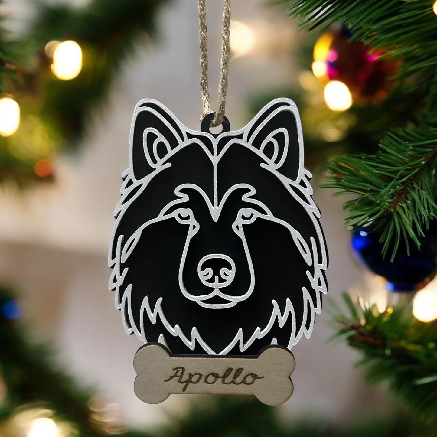 Dog Outline Line Art Personalized Christmas Ornament