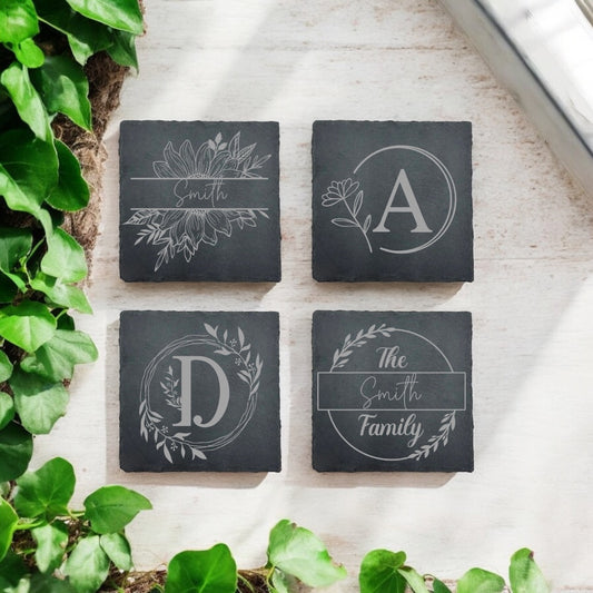 Engraved Slate Monogram Coasters - Set of 4