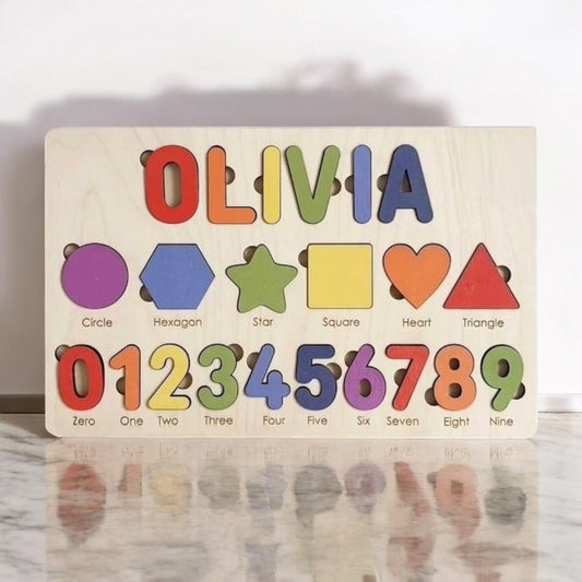 Personalized Name, Numbers & Shapes Wooden Puzzle