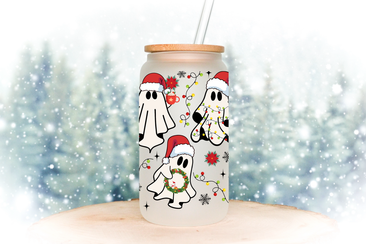 Frosted Christmas Ghosts Libbey Glass - 16oz