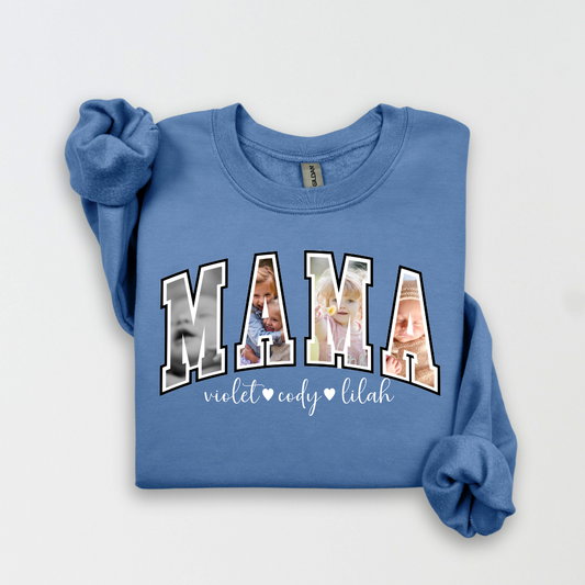 Mama Custom Photo Letters + Names Pullover Sweatshirt