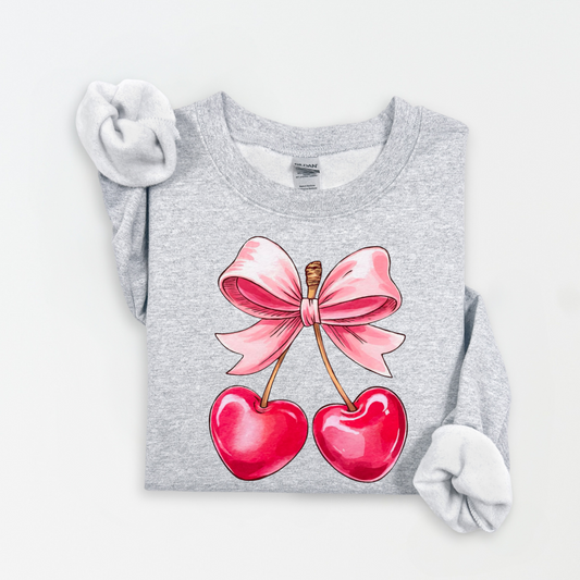 Girly Coquette Bow Cherry Hearts Pullover