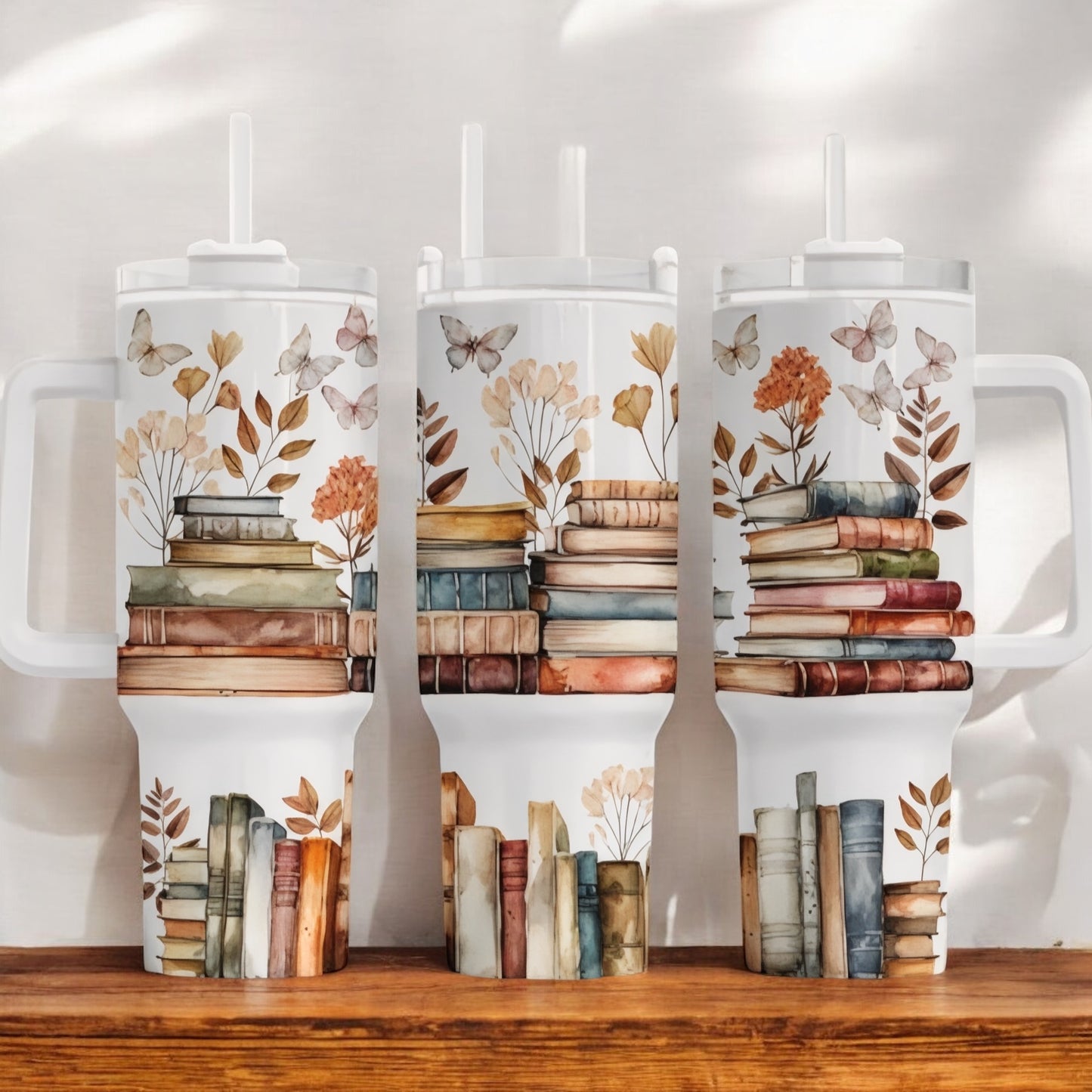 Book Lover | Bookstacks | Florals | Butterflies 40oz Stainless Steel Tumbler