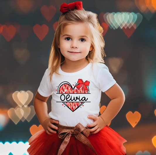 Personalized Valentine’s Day Heart Baby + Kids Tee