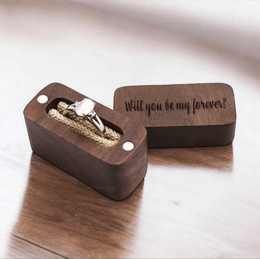 Wooden Engraved Small Rectangle Ring Box for Engagement, Weddings, Anniversaries, Gifting