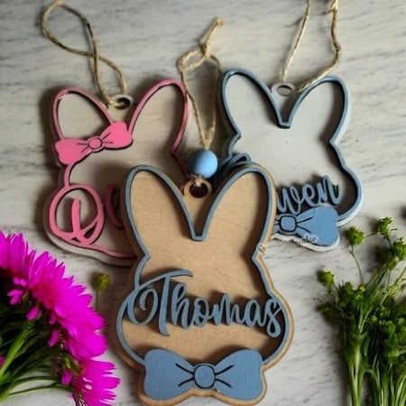 Personalized Easter Bunny Tags - Boy + Girl Bunny Heads