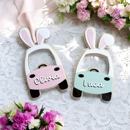 Cozy Coupe Bunny Personalized Easter Tags - Blue + Pink