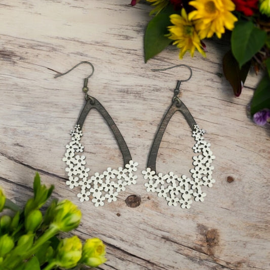 Floral Teardrop Laser Cut Wood Earrings