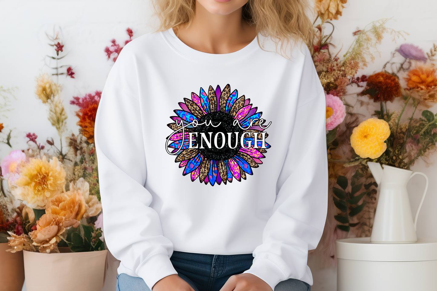 You Are Enough Leopard Sunflower Pullover