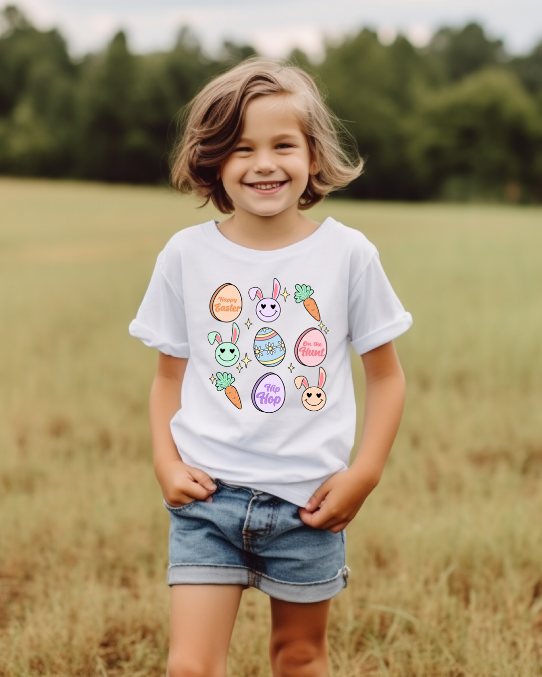 Easter Bunny Smiley Pattern Kids’ Tee