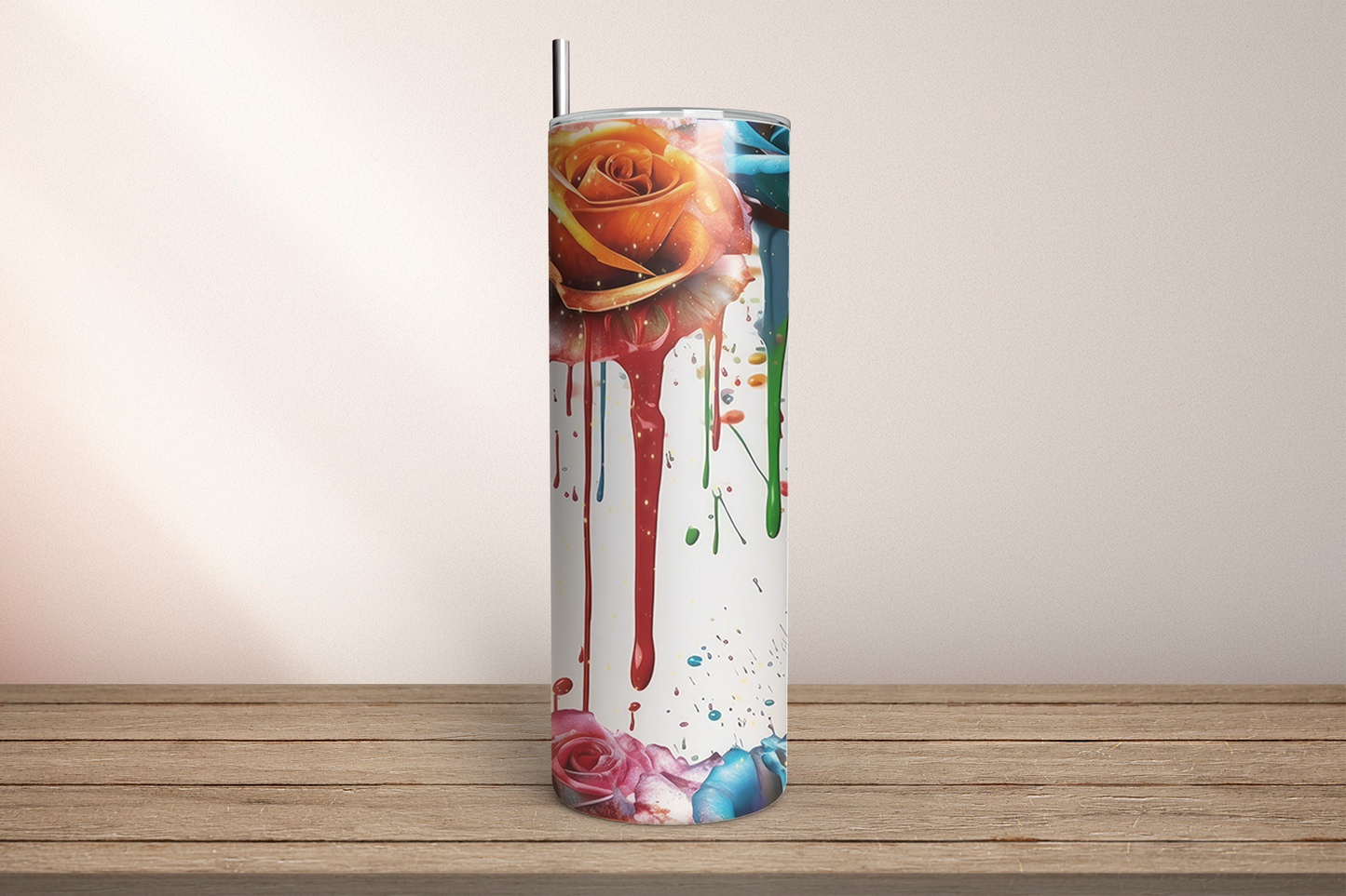 Dripping Painted Roses Tumbler - 20oz Stainless Steel