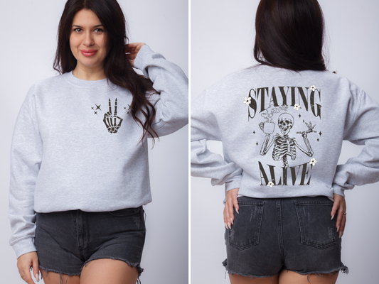 Staying Alive Coffee Skeleton Pullover