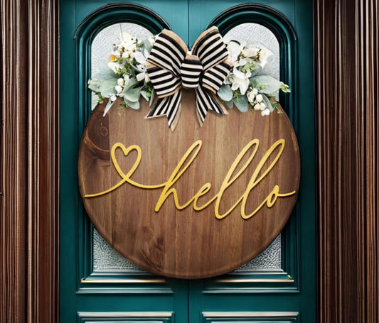 Hello with Heart Script Door Hanger Sign - 18 inches